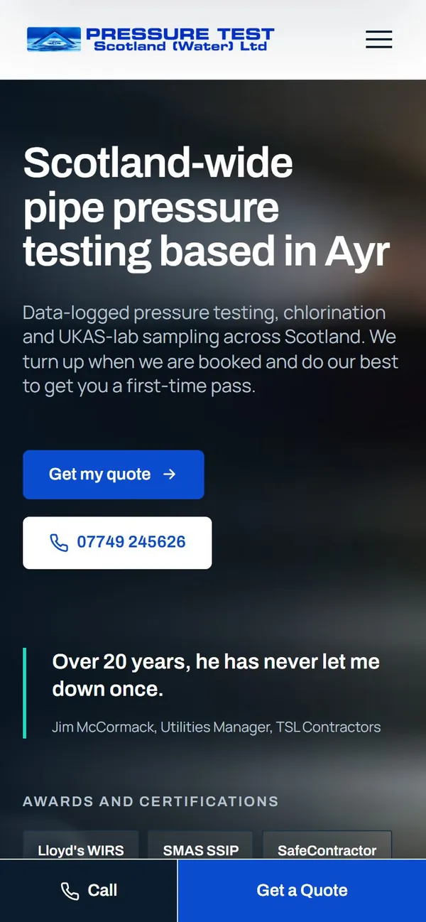 The Pressure Test Scotland website on a phone